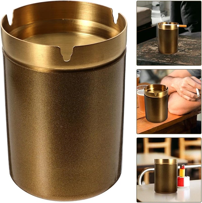 Stainless Steel Windproof Smokeless Ashtray With Cover For Indoor Use Gold - Image 3